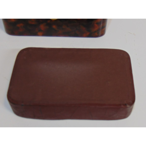 Vintage Travel Jewelry Box Chest Brown Faux Leather Handle Snap Closure Mirror - Picture 8 of 12